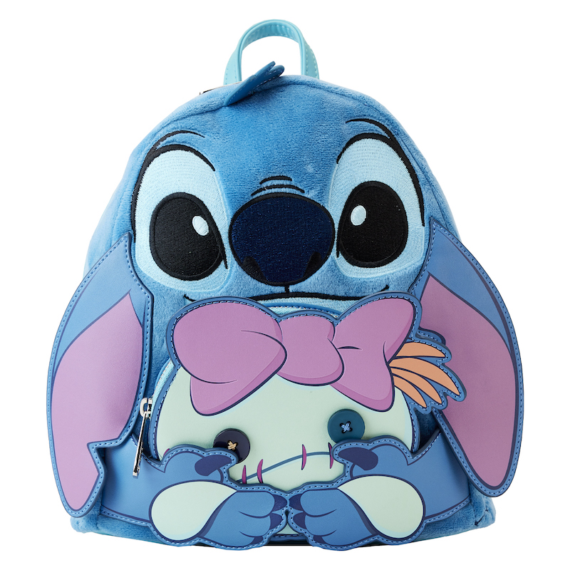 Fuzzy mini backpack of Stitch from Lilo and Stitch holding Scrump